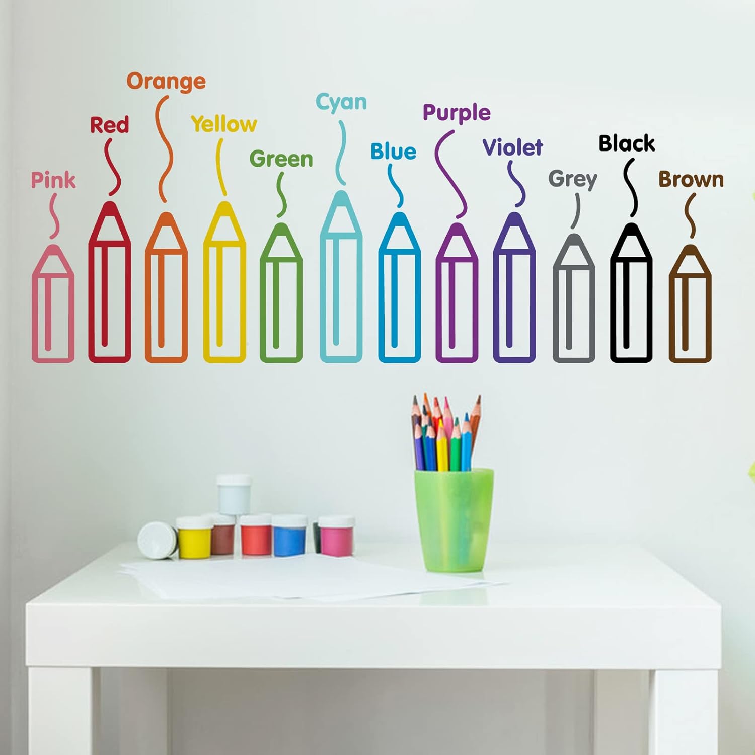 12 Colors Pencils Wall Stickers Peel and Stick Wall Decals Removable Vinyl Wall Sticker for Home Living Room Bedroom Nursery Kindergartens Wall Decoration DIY Indoor Wall Art Decor